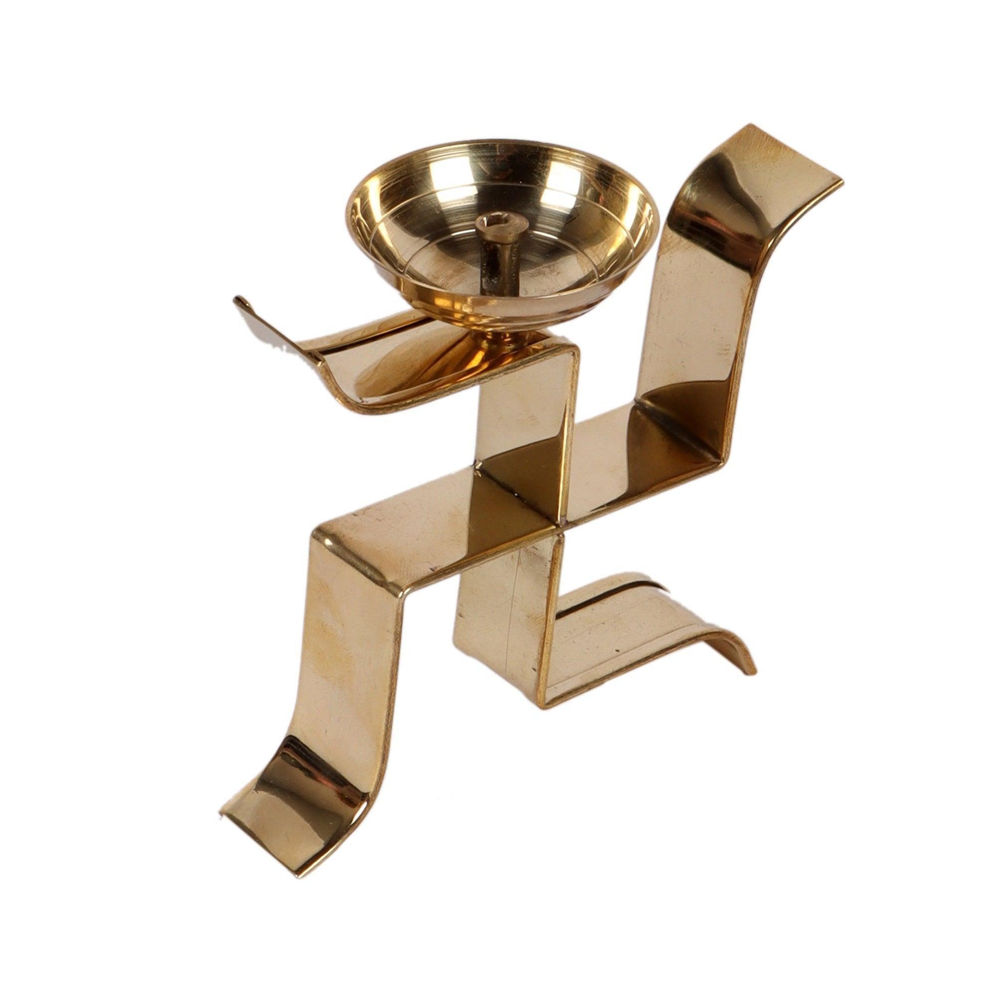 Buy Diya & Diya Stand - Golden Standing Satiya Diya Set Of 2 | Brass Swastik Tealight Holder by Amaya Decors on IKIRU online store