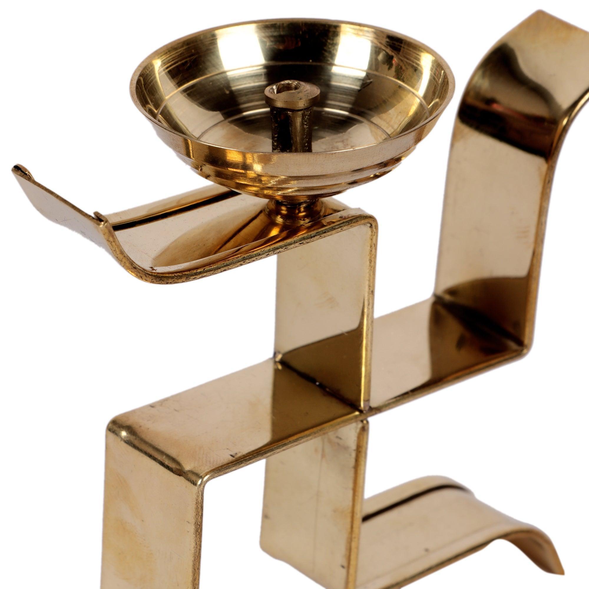 Buy Diya & Diya Stand - Golden Standing Satiya Diya Set Of 2 | Brass Swastik Tealight Holder by Amaya Decors on IKIRU online store