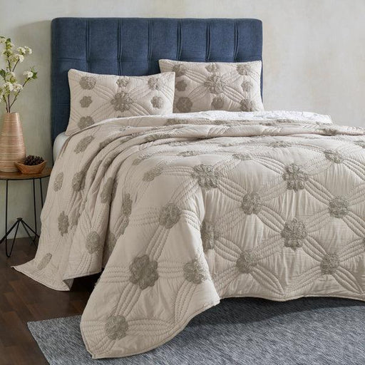 Buy - Embroidered 3 Piece Bedding Set Cotton Linen Floral , 1 Bed Spread and 2 Pillow Cover by Houmn on IKIRU online store