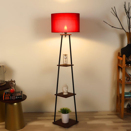 Buy Floor Lamp - Black And Maroon Standing Floor Lamp With 3 Shelf For Living Room by Pristine Interiors on IKIRU online store