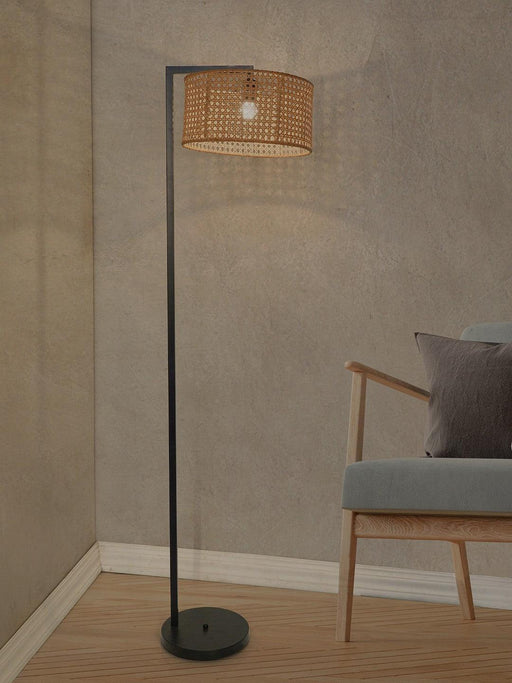 Buy Floor Lamp - Black Standing Floor Lamp Light with Rattan Cane Lampshade For Home Decor by Fos Lighting on IKIRU online store