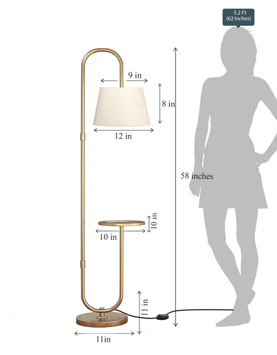 Buy Floor Lamp - Brass Antique Curved Floor Lamp With Table Shelf For Home Decor by KP Lamps Store on IKIRU online store