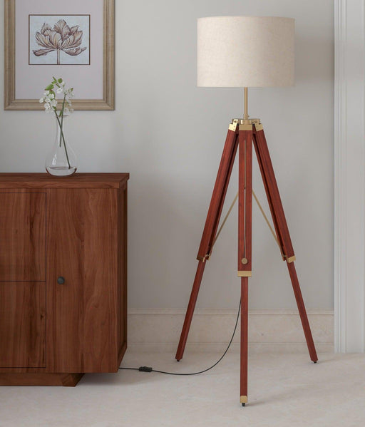 Buy Floor Lamp - Brass Wooden Standing Tripod Floor Lamp by KP Lamps Store on IKIRU online store