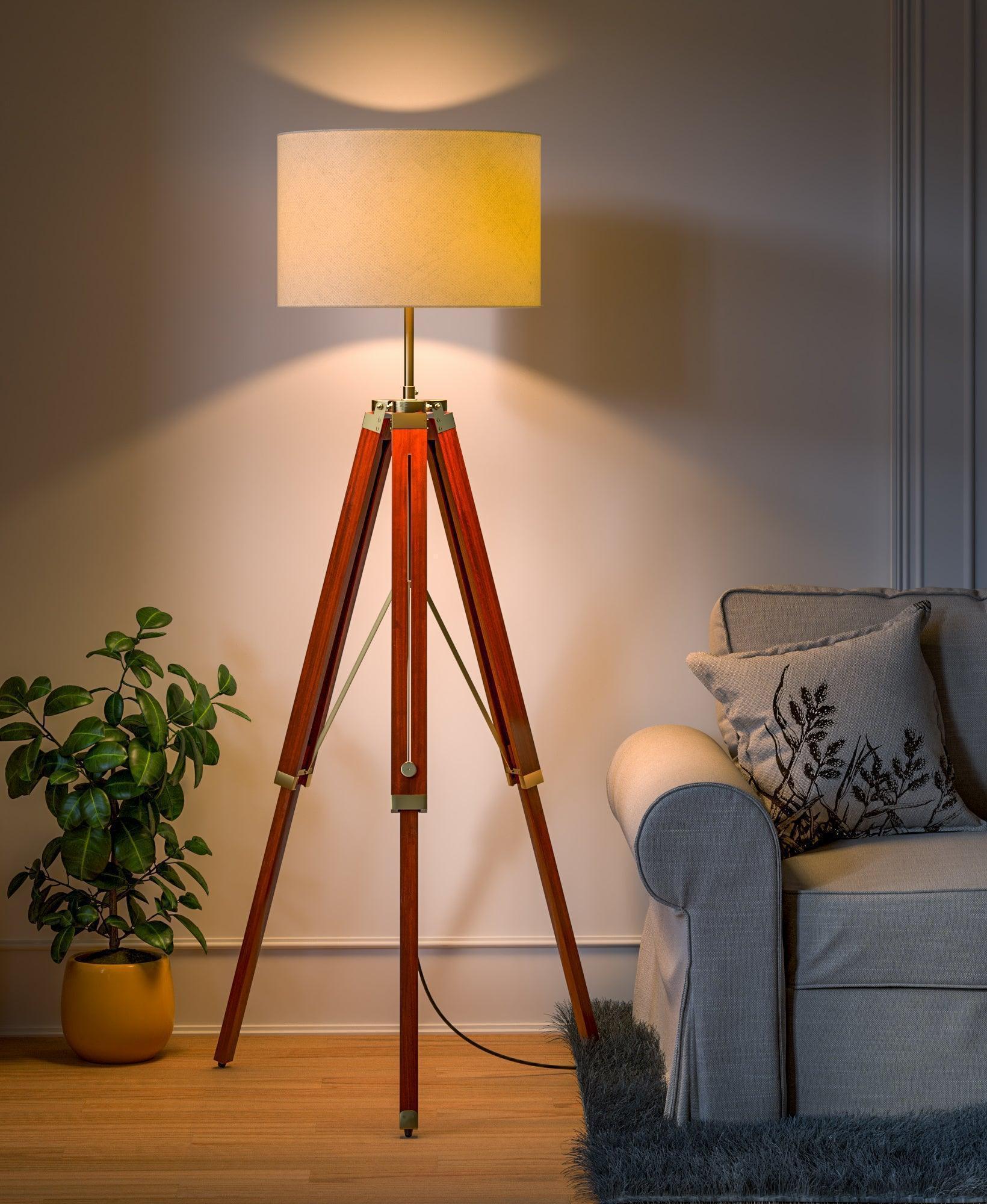 Buy Floor Lamp - Brass Wooden Standing Tripod Floor Lamp by KP Lamps Store on IKIRU online store