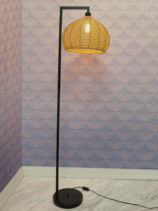 Buy Floor Lamp - Contemporary Metallic Standing Floor Lamp Light with Handcrafted Faux Wicker Lampshade by Fos Lighting on IKIRU online store