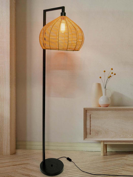 Buy Floor Lamp - Contemporary Metallic Standing Floor Lamp with Handcrafted Faux Wicker Lampshade by Fos Lighting on IKIRU online store