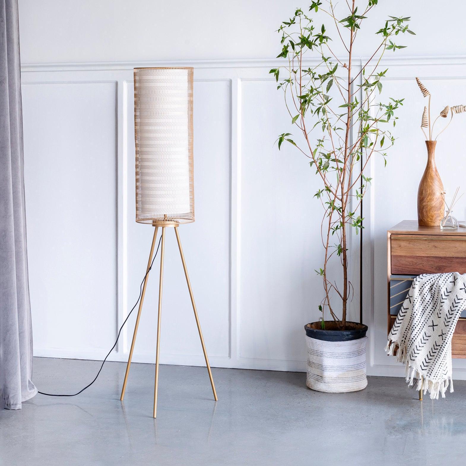 Buy Floor Lamp - Decorative Golden Floor Lamp | Cylindrical Standing Light on Tripod Base For Home by Orange Tree on IKIRU online store