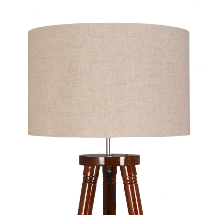 Buy Floor Lamp - Decorative Standing Floor Lamp For Living Room | Off White Shade and Mango Wood Tripod Base by Pristine Interiors on IKIRU online store