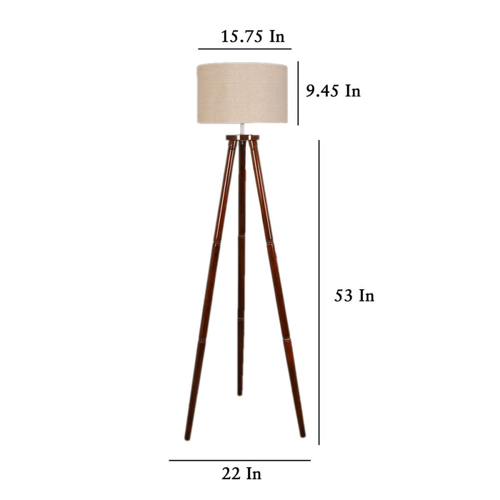 Buy Floor Lamp - Decorative Standing Floor Lamp For Living Room | Off White Shade and Mango Wood Tripod Base by Pristine Interiors on IKIRU online store