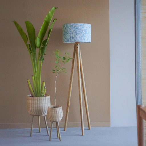 Buy Floor Lamp - Decorative Wooden Floor Lamp | Blue Finish Lamp Light Standing On Tripod For Home Decor by Orange Tree on IKIRU online store