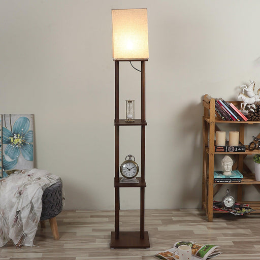 Buy Floor Lamp - Modern Living Room Standing Lamp | Wooden Floor Lamp With 3 Shelves by Pristine Interiors on IKIRU online store