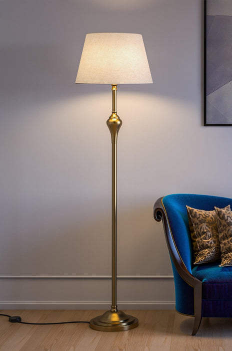 Buy Floor Lamp - Royal Brass Antique Floor Lamp - Standing Lamp 5 Ft Height with 12 Inches Lamp Shade - Off White by KP Lamps Store on IKIRU online store