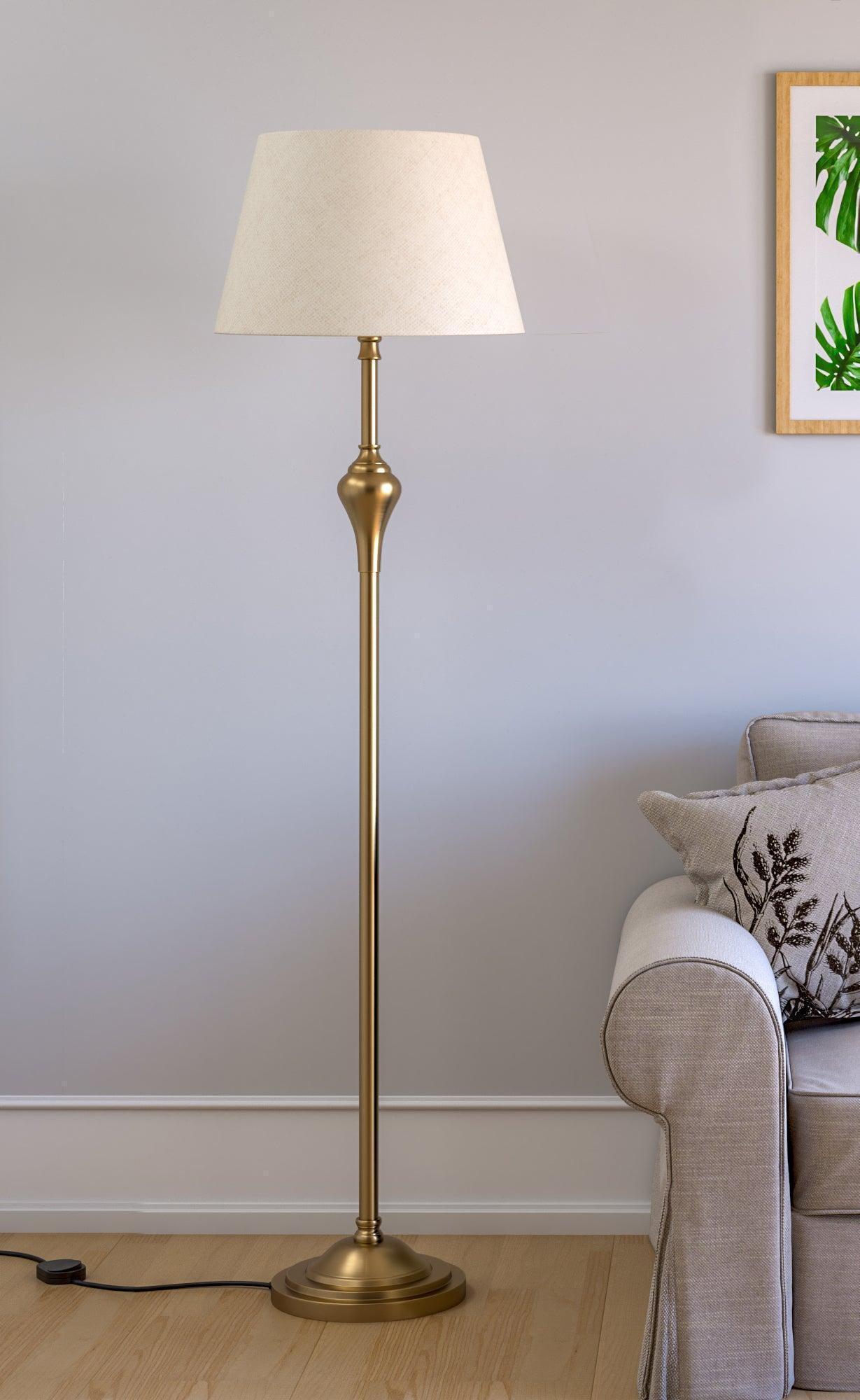 Buy Floor Lamp - Royal Brass Antique Floor Lamp - Standing Lamp 5 Ft Height with 16 Inches Lamp Shade - Off White by KP Lamps Store on IKIRU online store
