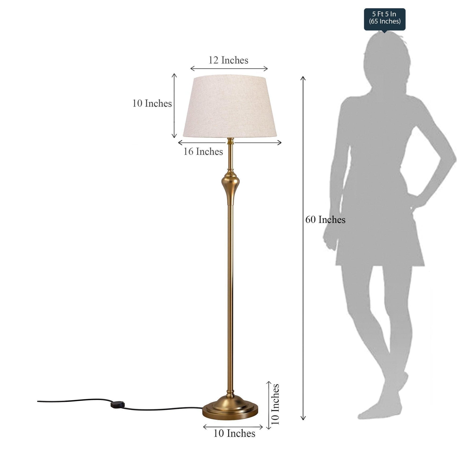 Buy Floor Lamp - Royal Brass Antique Floor Lamp - Standing Lamp 5 Ft Height with 16 Inches Lamp Shade - Off White by KP Lamps Store on IKIRU online store