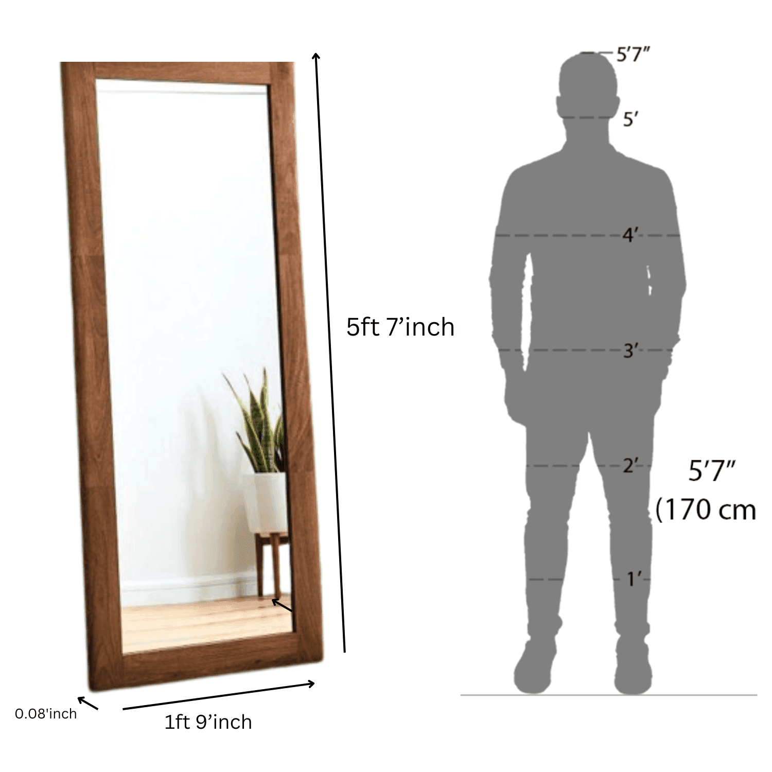 Buy Floor Mirror - Full Length Rectangular Floor Mirror | Wooden Frame Standing Mirror For Home by The home dekor on IKIRU online store