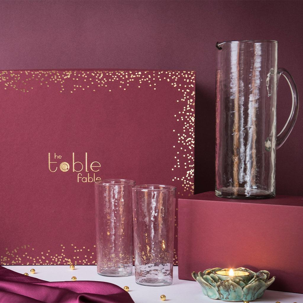 Buy Glasses & jug - Hammered Jug & Glass Set Gift Box For Kitchenware And Gifting by The Table Fable on IKIRU online store