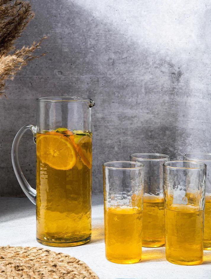 Buy Glasses & jug - Hammered Pitcher | Juice Glasses Set of 4 by The Table Fable on IKIRU online store