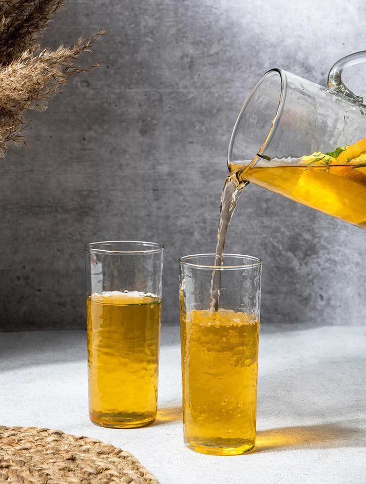 Buy Glasses & jug - Hammered Pitcher | Juice Glasses Set of 4 by The Table Fable on IKIRU online store