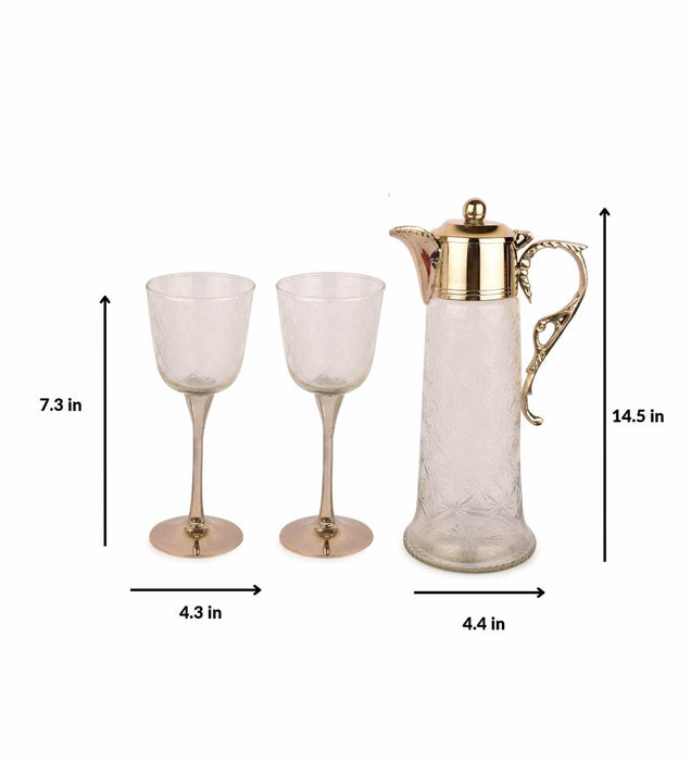 Buy Glasses & jug - Neer Jug & Glass Set of 2 | Brass & Glass With Gold Finish For Table Decor and Gifting by Manor House on IKIRU online store