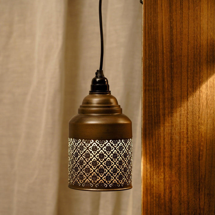 Buy Hanging Lights - Ajrakh Antique Hanging Light | Metallic Pendant Lamp For Bedroom & Living Room by Courtyard on IKIRU online store