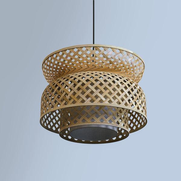 Buy Hanging Lights - Bamboo & Linen Fabric Lotus Hanging Pendant Lamp | Ceiling Light For Living Room & Outdoor by Mianzi on IKIRU online store