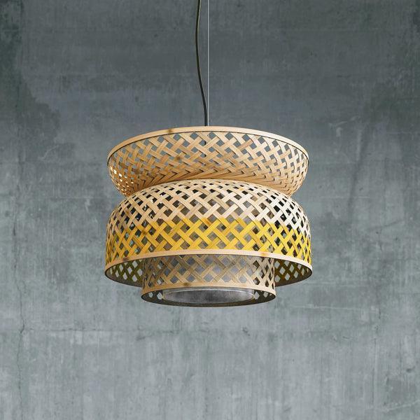 Buy Hanging Lights - Bamboo & Linen Fabric Lotus Hanging Pendant Lamp | Ceiling Light For Living Room & Outdoor by Mianzi on IKIRU online store