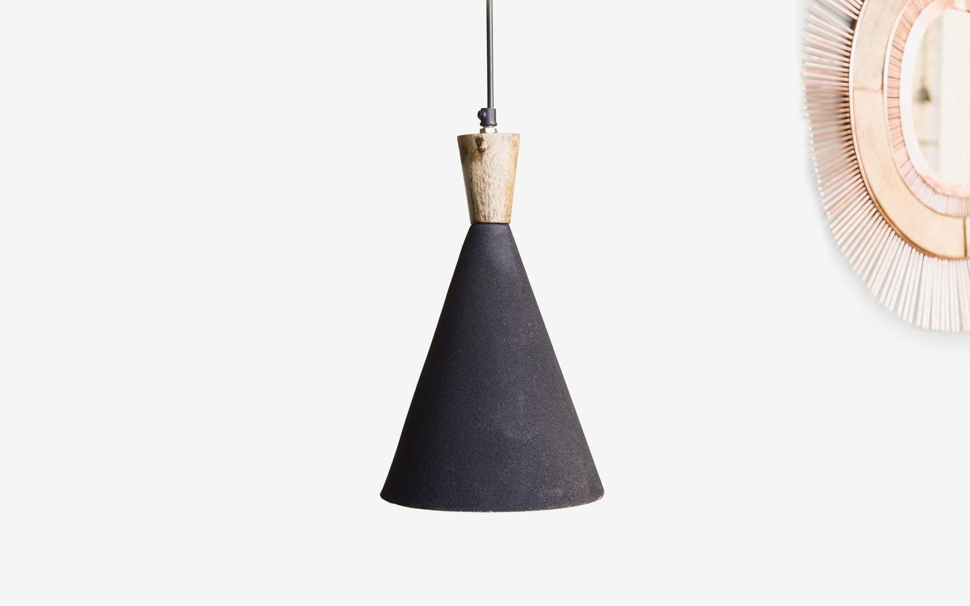 Buy Hanging Lights - Black Metal & Wood Conical Hanging Lamp | Pendant Light For Home Decor & Outdoor by Orange Tree on IKIRU online store