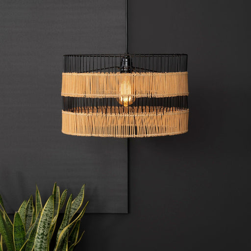 Buy Hanging Lights - Classic Black Metal Drum Hanging Lamp | Decorative Cane Finish Ceiling Light For Decor by Orange Tree on IKIRU online store