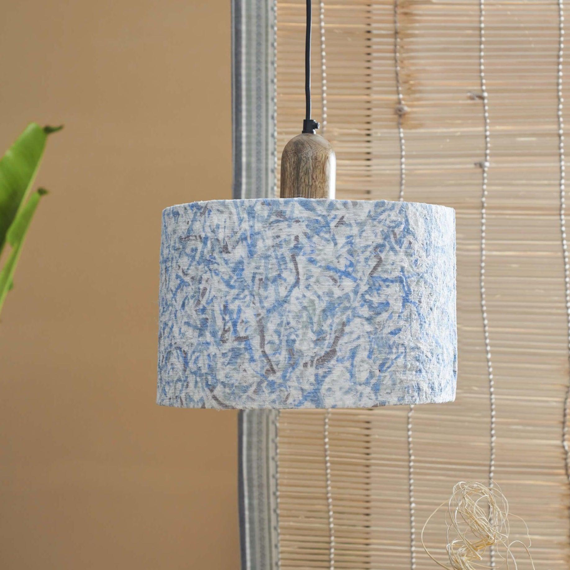 Buy Hanging Lights - Decorative Hanging Lamp | Blue Fabric & Wooden Top Ceiling Light For Home Decor by Orange Tree on IKIRU online store