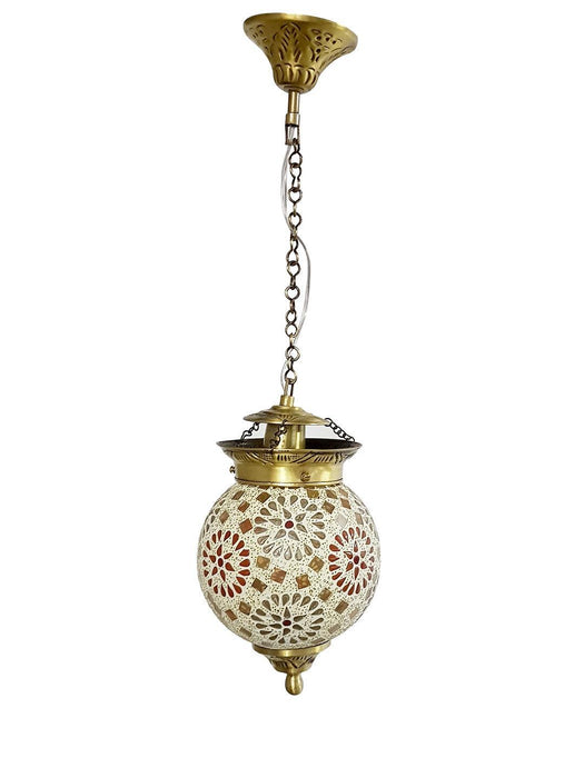 Buy Hanging Lights - Golden Brass & Glass Round Ceiling Hanging Lights | Pendant Lamp For Indoor & Outdoor Home Decoration by Fos Lighting on IKIRU online store