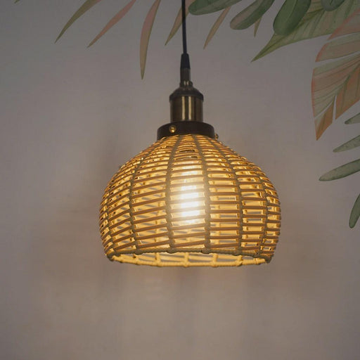 Buy Hanging Lights - Handwoven Wicker Faux Cane Dome Pendant Hanging Light by Fos Lighting on IKIRU online store