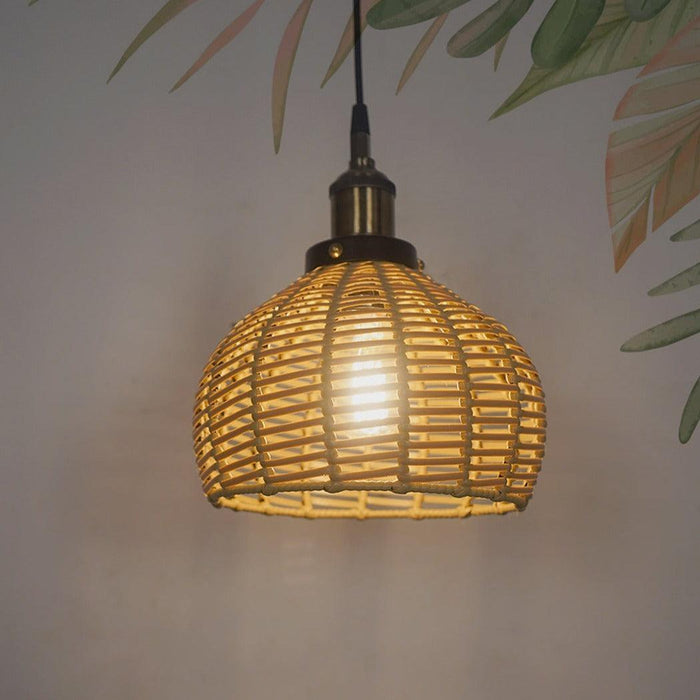 Buy Hanging Lights - Handwoven Wicker Faux Cane Dome Pendant Lamp | Hanging Light For Home Decoration by Fos Lighting on IKIRU online store