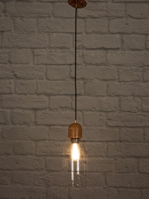 Buy Hanging Lights - Modern Glass & Wooden Hanging Ceiling Light by Fos Lighting on IKIRU online store