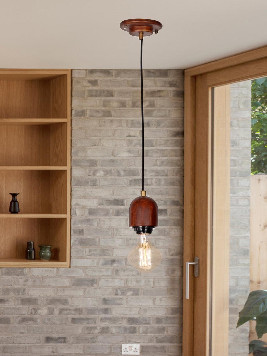 Buy Hanging Lights - Modern Wooden Single Hanging Lamp Light Bulb For Living Space & Home Decoration & Outdoor Hanging by Fos Lighting on IKIRU online store