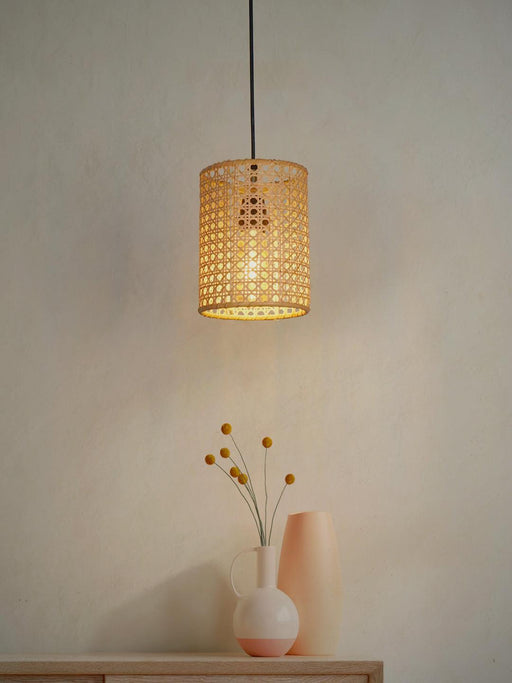 Buy Hanging Lights - Natural Rattan Cane Cylindrical Shade Pendant Hanging Light Lamp For Home Decor by Fos Lighting on IKIRU online store