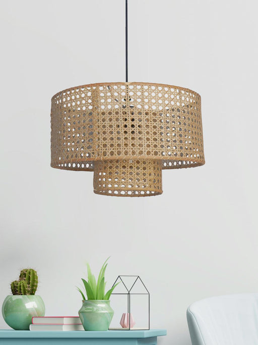Buy Hanging Lights - Natural Rattan Cane Double Drum Shade Pendant Light by Fos Lighting on IKIRU online store
