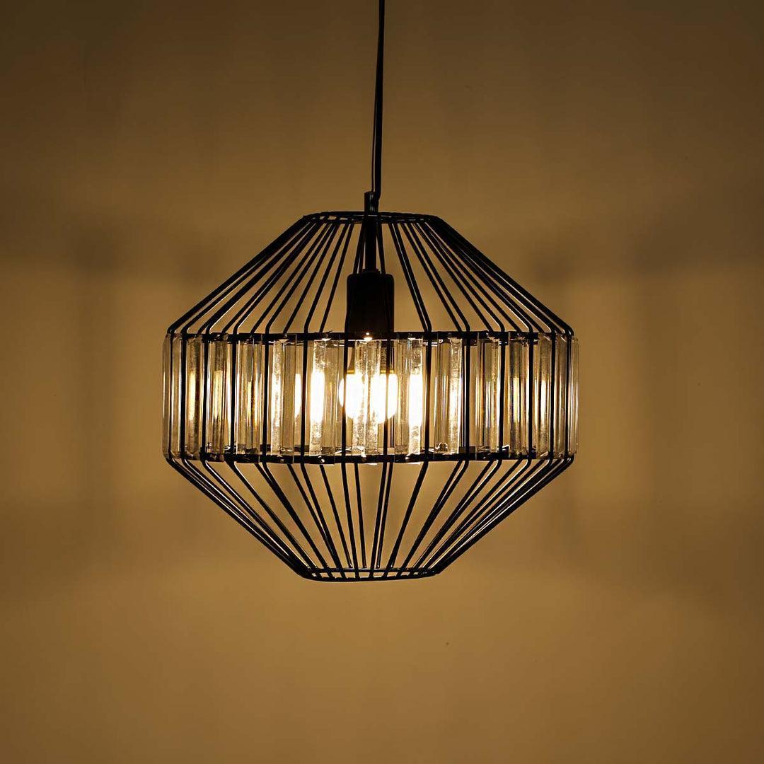 Buy Hanging Lights - Rolenne Metallic & Crystal Glass Hanging Lamp | Black Pendant Light For Decor by Home4U on IKIRU online store