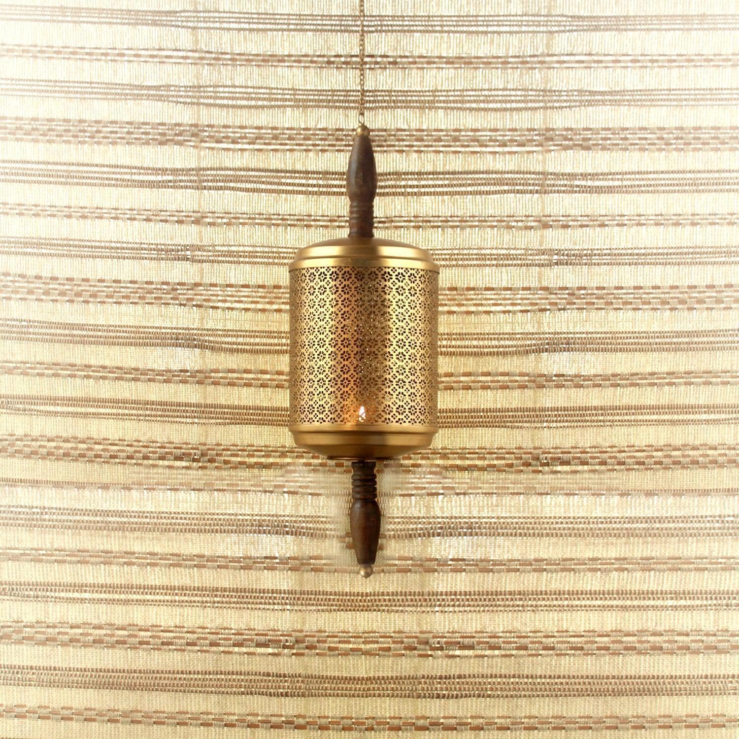 Buy Hanging Lights - Rumi & Ruhani Metallic And Wood Finish T Light Holder For Home Festive Decor by Courtyard on IKIRU online store