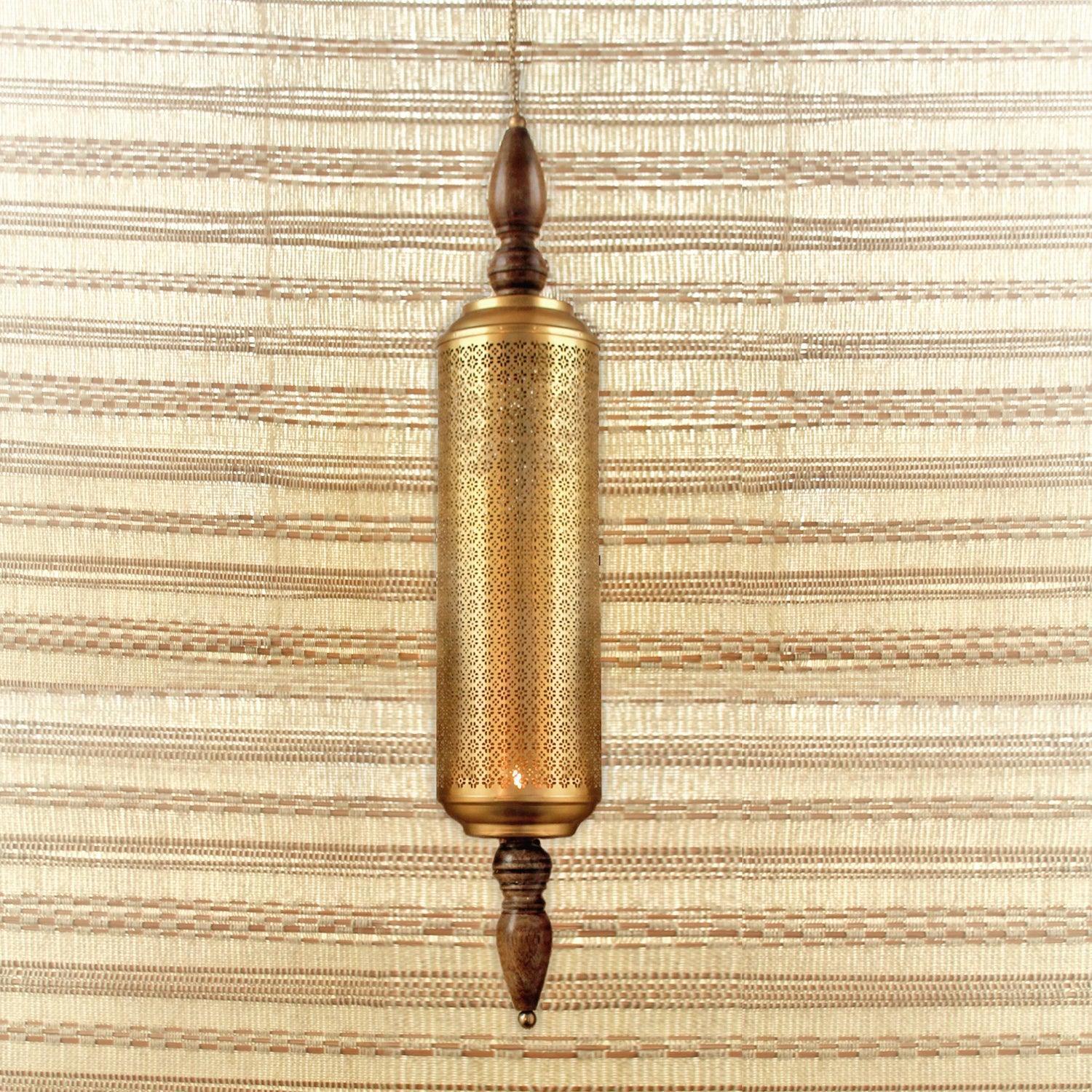 Buy Hanging Lights - Rumi & Ruhani Metallic And Wood Finish T Light Holder For Home Festive Decor by Courtyard on IKIRU online store