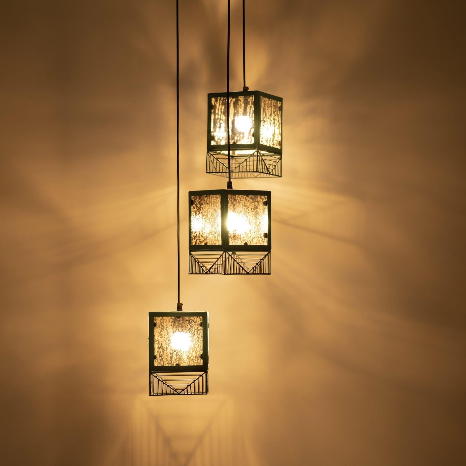 Buy Hanging Lights - Sheesh Luxurious Hanging Lamp Cluster Of 3 | Square Ceiling Light For Home Decor by Orange Tree on IKIRU online store