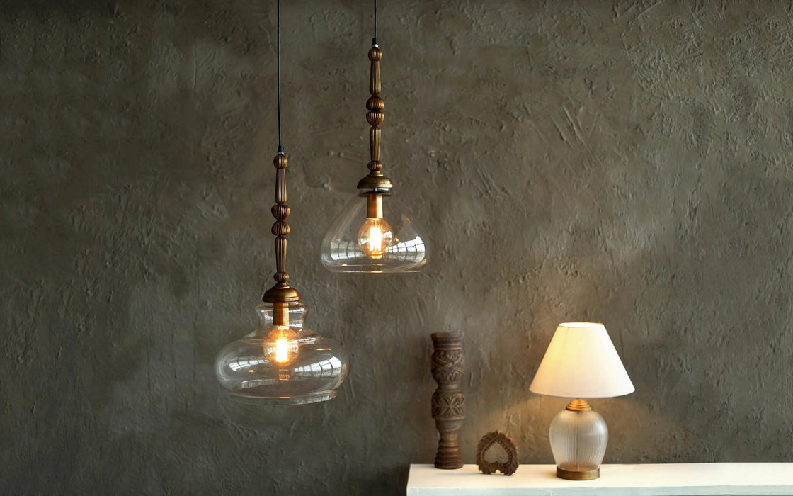Buy Hanging Lights - Vintage Inspired Drop Hanging Lamp | Clear Glass & Antique Finish Ceiling Light For Decor by Orange Tree on IKIRU online store