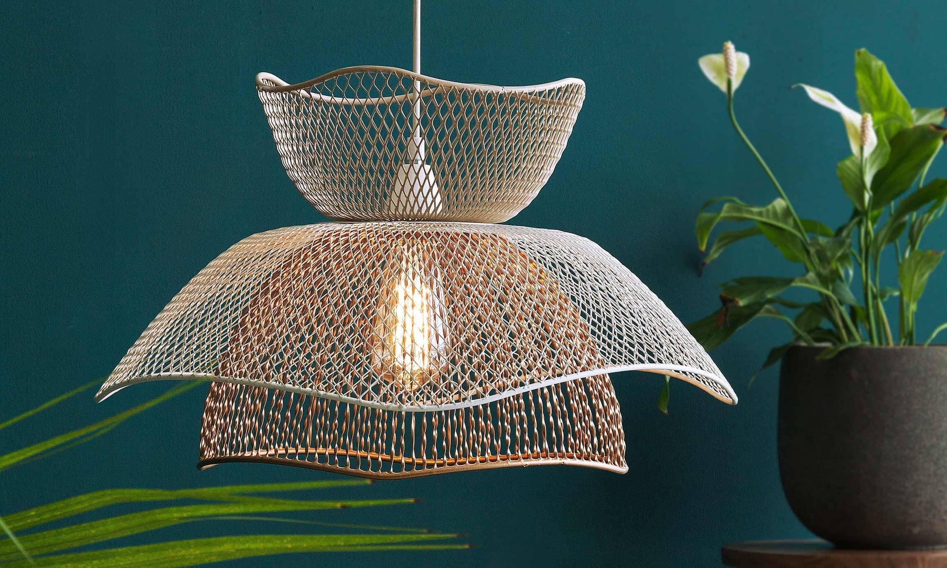 Buy Hanging Lights - White & Golden Decorative Metallic Hanging Lamp Bloom | Ceiling Light For Home Decor by Orange Tree on IKIRU online store