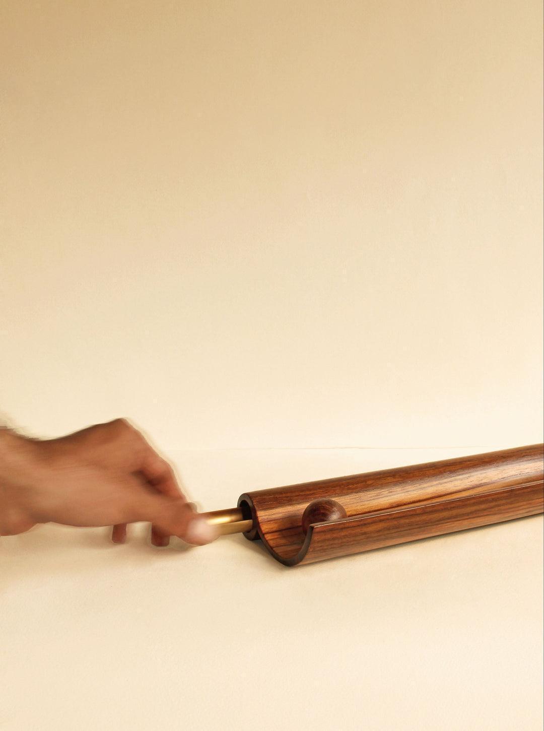 Buy Incense Burner & Holder - Agarbatti Storage Holder Stand For Mandir and Puja Ghar | Teak Wood & Brass by Studio Indigene on IKIRU online store