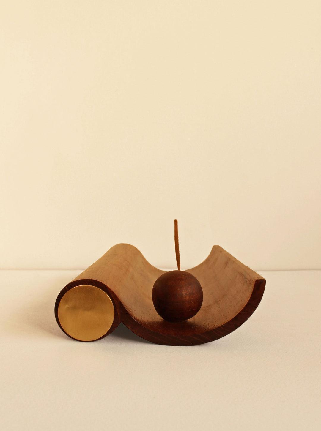 Buy Incense Burner & Holder - Agarbatti Storage Holder Stand For Mandir and Puja Ghar | Teak Wood & Brass by Studio Indigene on IKIRU online store