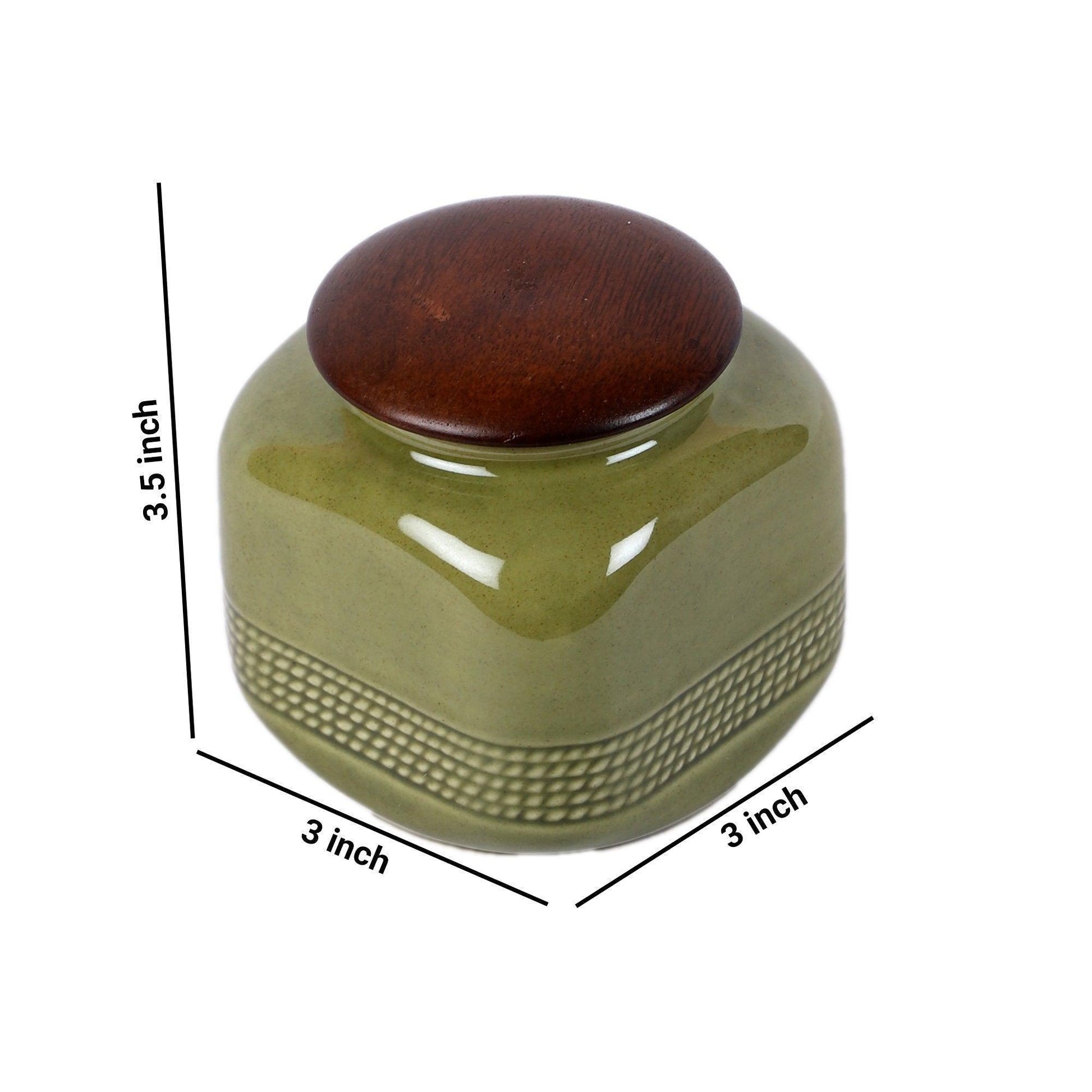Buy Jars - Amiya Green Ceramic Milk & Sugar Pot With Wooden Lid | Cheeni Bartan For Serving Coffee by Courtyard on IKIRU online store