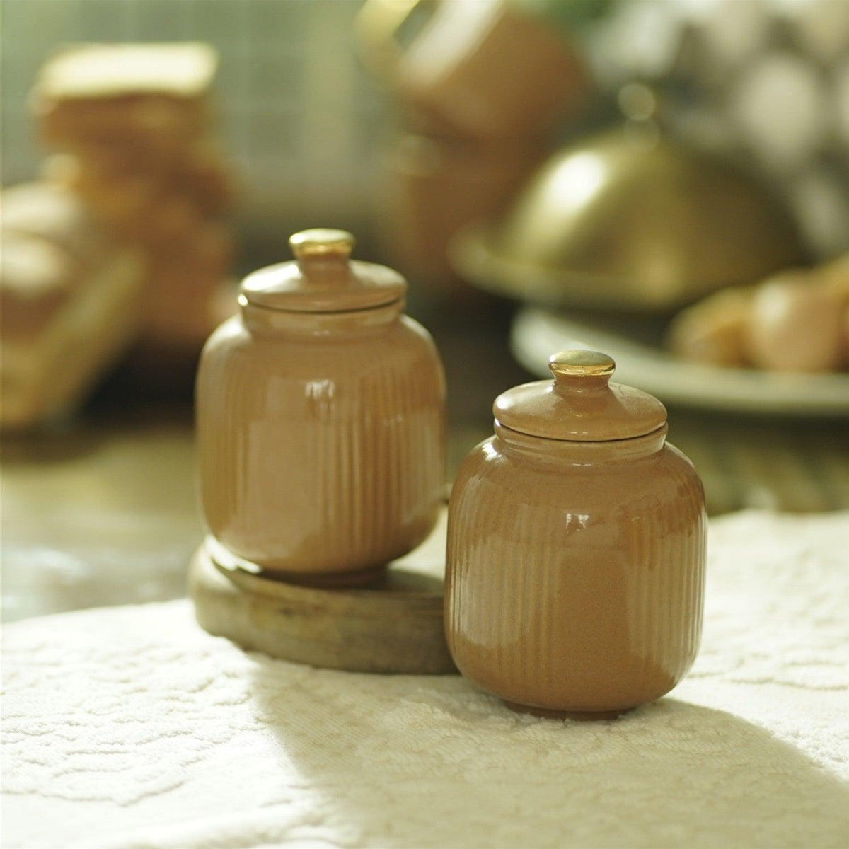 Buy Jars - Baardez Ceramic Jam Jars Set Of 2 | Multipurpose Storage Container For Kitchen & Dining Table by Courtyard on IKIRU online store