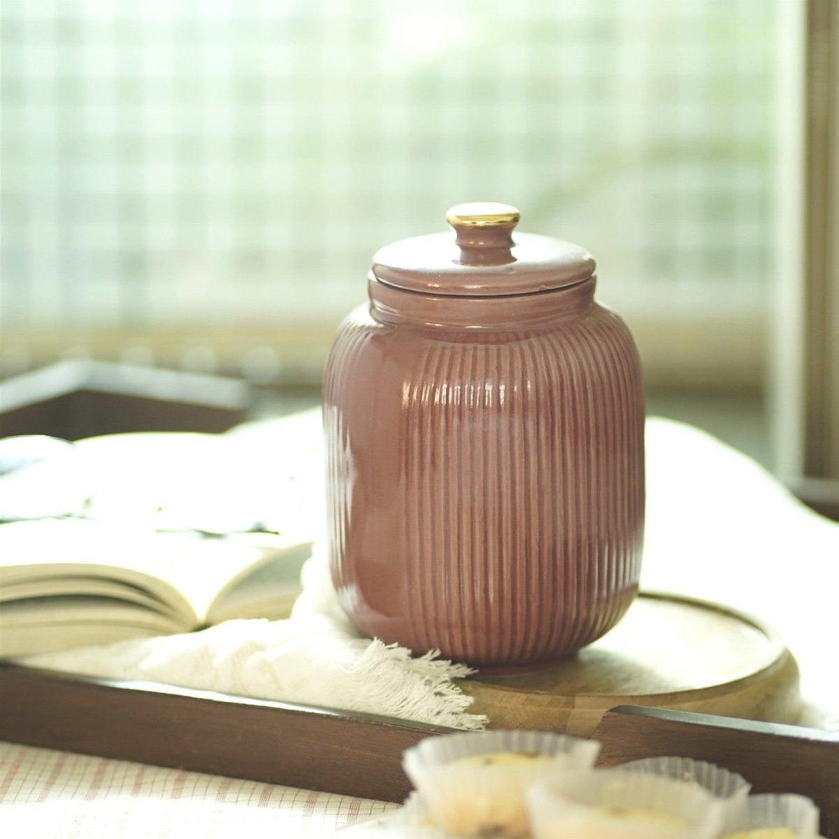 Buy Jars - Cheapora Ceramic Biscuit Jar With Lid | Tea & Sugar Pink Storage Container For Home & office by Courtyard on IKIRU online store