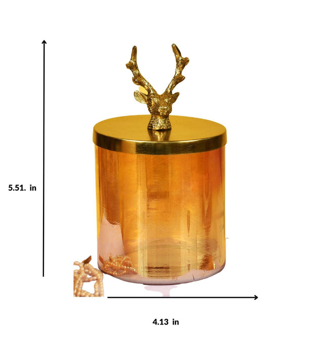 Buy Jars - Lustre Golden Glass Jars Set of 2 With Reindeer Lid For Table Decor and Gifting by Manor House on IKIRU online store