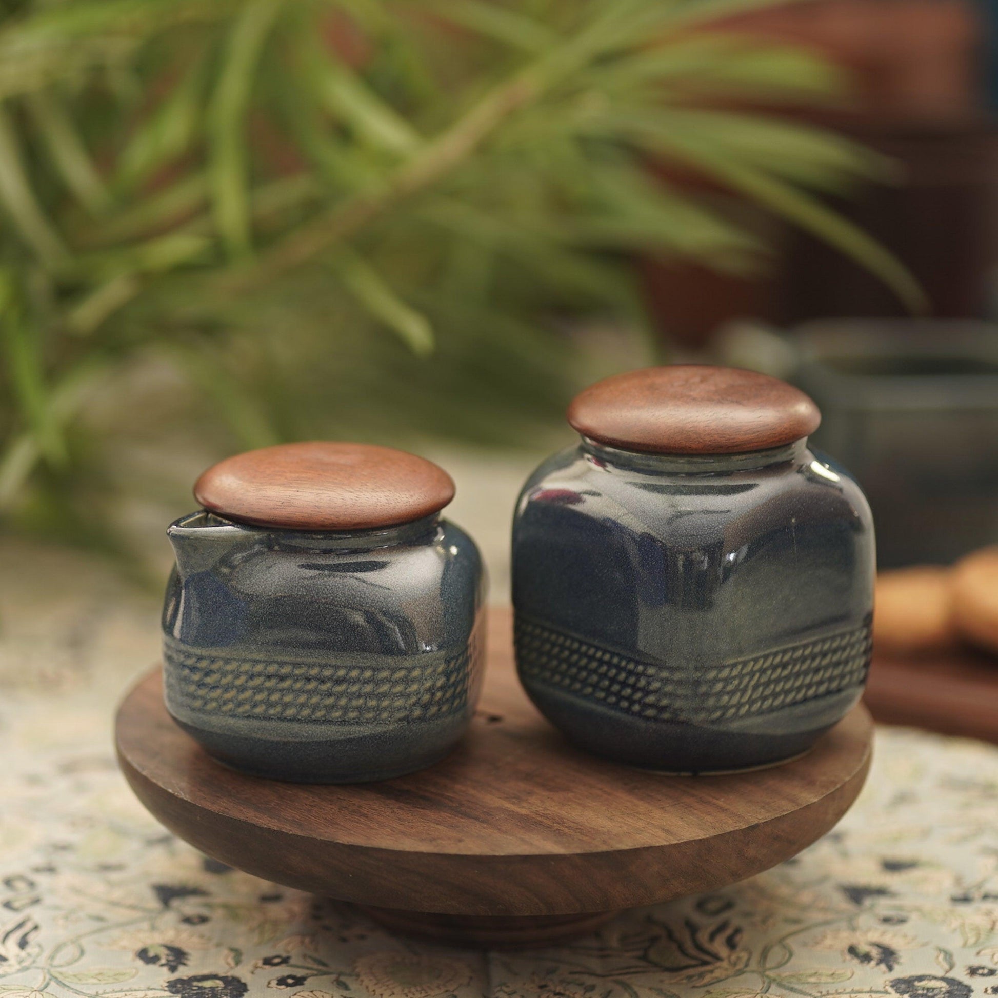 Buy Jars - Nilgiri Blue Ceramic Milk & Sugar Pot | Cheeni Bartan For Serving Coffee by Courtyard on IKIRU online store