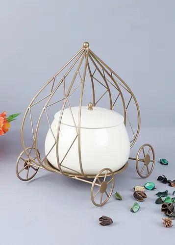 Stylish Metal Carriage With White Jar | Decorative Centerpiece For Table